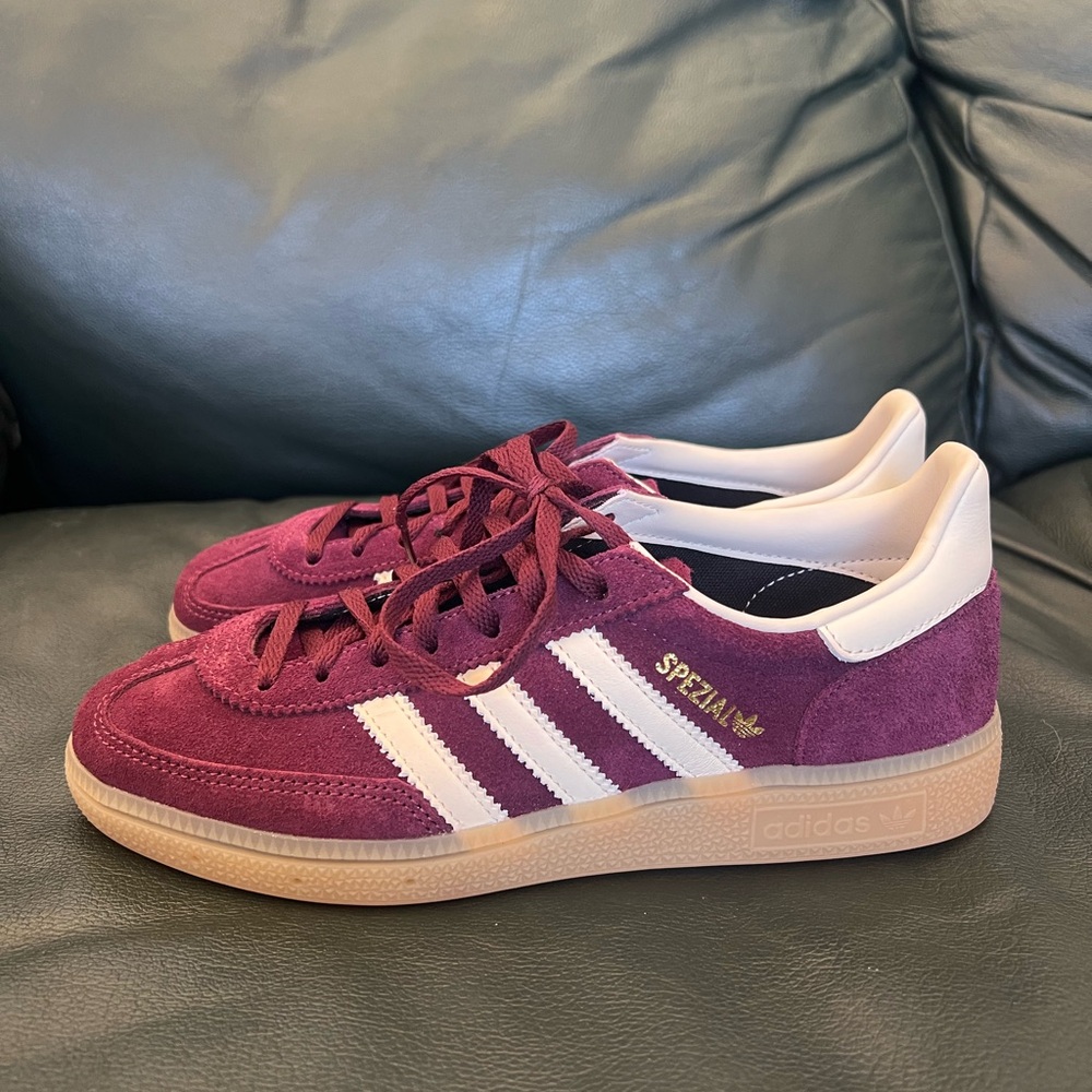 Adidas Maroon Suede Sneakers with White Stripes